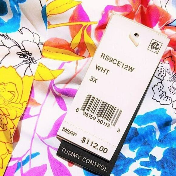 New Kenneth Cole Women's Plus Cold Shoulder Ruffle Floral One-Piece Swimsuit - Picture 7 of 9